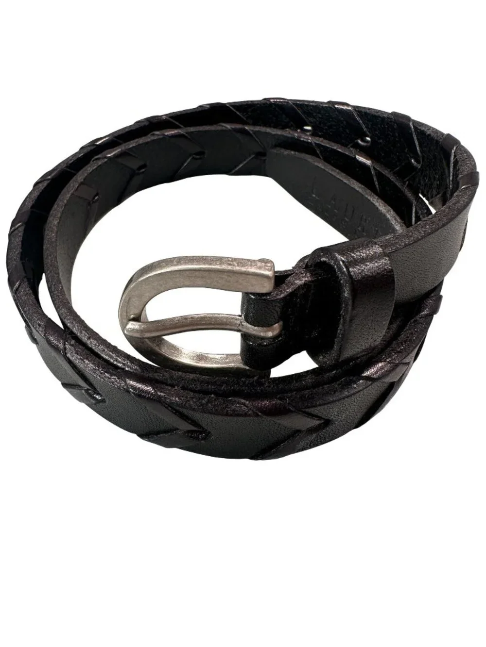 Lauren Ralph Lauren Braided Leather Belt Statement Womens Silver Buckle